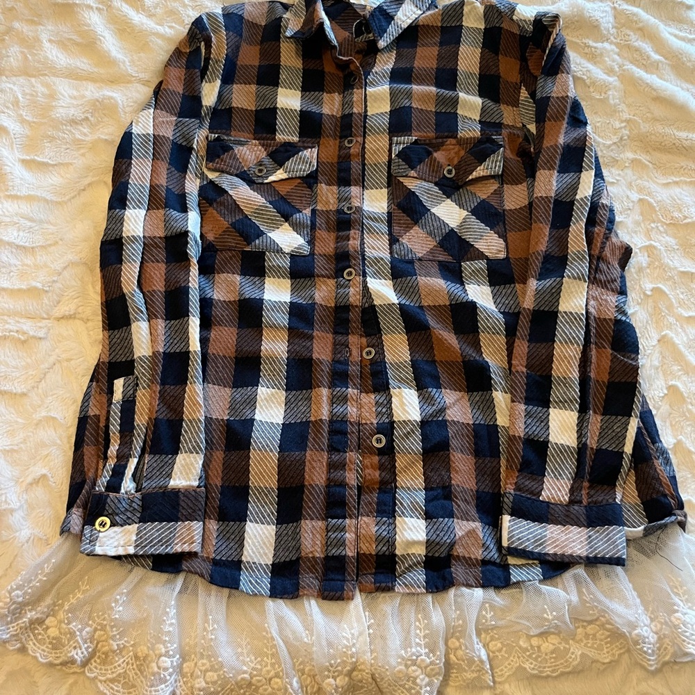 Plaid Button Down with Lace bottom